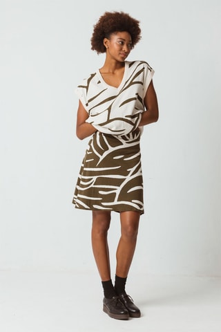 Saia estilo patinadora em algodão biológico - Caqui - Branco e verde