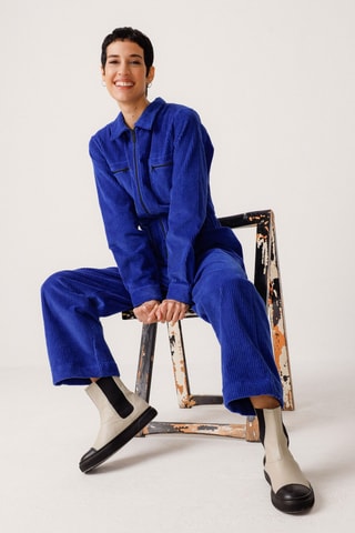 Macacão em algodão biológico e veludo Argi - Azul