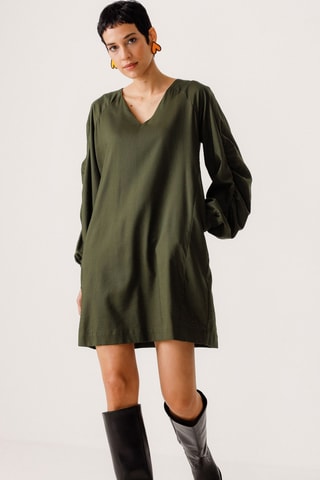 Vestido direito em algodão biológico Irai - Verde