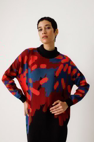 Vestido-camisola em algodão biológico Haira - Multicor