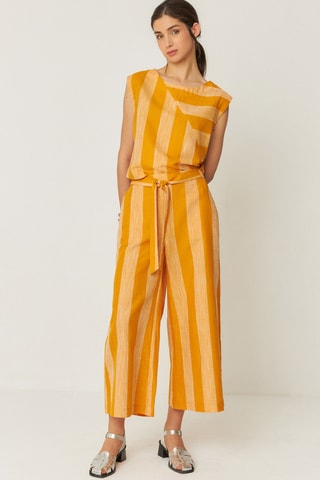 Calças palazzo de cintura alta em linho e algodão biológico Dona - Laranja