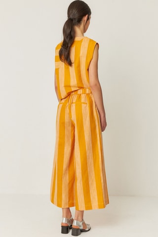 Calças palazzo de cintura alta em linho e algodão biológico Dona - Laranja