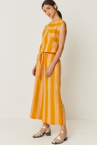 Calças palazzo de cintura alta em linho e algodão biológico Dona - Laranja