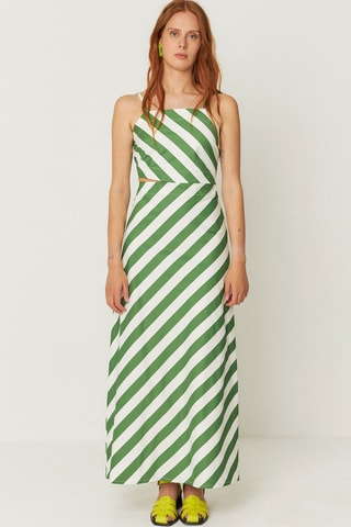 Vestido comprido em algodão biológico Aura - Verde e branco