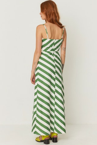 Vestido comprido em algodão biológico Aura - Verde e branco