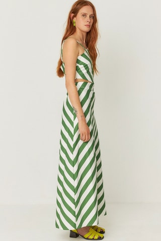 Vestido comprido em algodão biológico Aura - Verde e branco