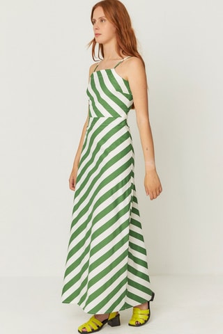 Vestido comprido em algodão biológico Aura - Verde e branco