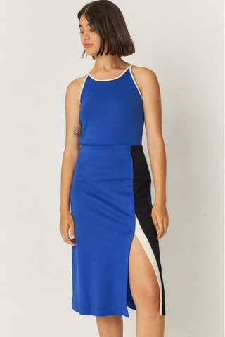 Saia midi em algodão biológico Baiza - Azul e preto