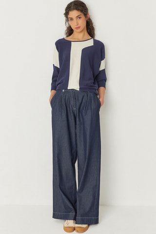 Camisola em algodão biológico Naike - Azul e branco