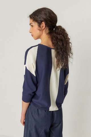 Camisola em algodão biológico Naike - Azul e branco