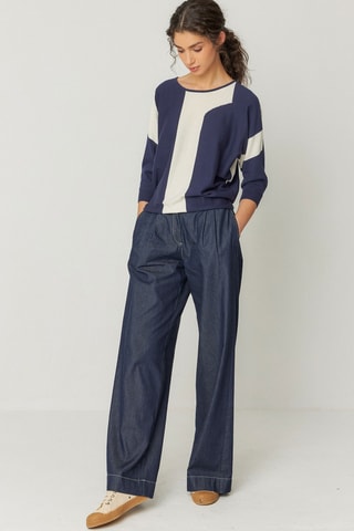 Camisola em algodão biológico Naike - Azul e branco