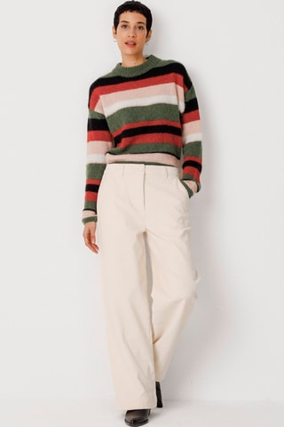 Calças direitas em veludo e algodão biológico de cintura alta Leartza - Bege