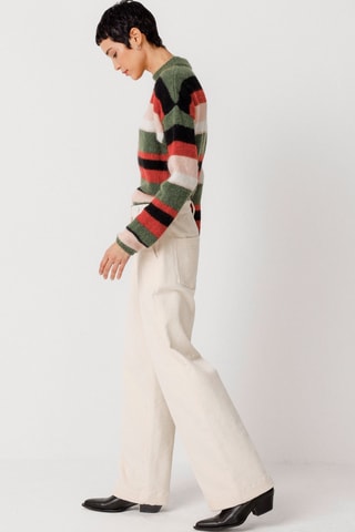 Calças direitas em veludo e algodão biológico de cintura alta Leartza - Bege