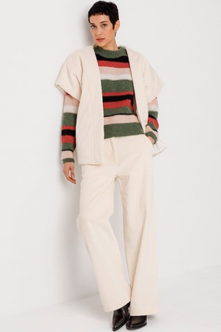 Calças direitas em veludo e algodão biológico de cintura alta Leartza - Bege