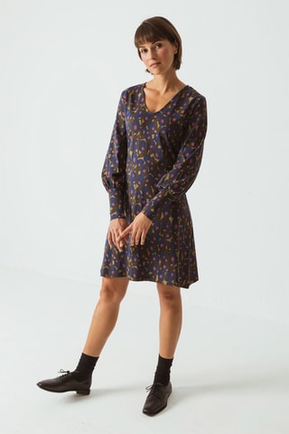 Vestido trapézio em algodão biológico - Verde-azeitona e azul-marinho - Azul e verde