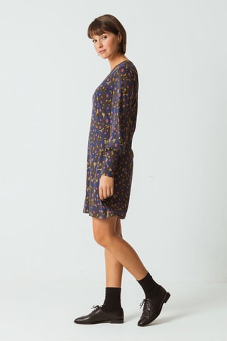 Vestido trapézio em algodão biológico - Verde-azeitona e azul-marinho - Azul e verde