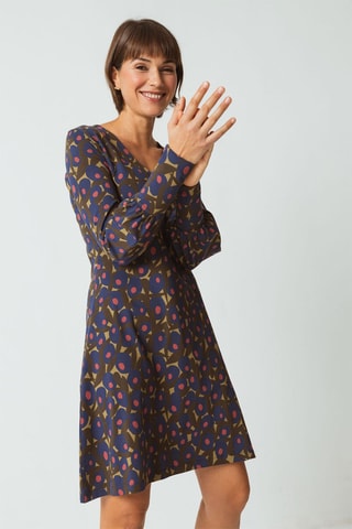 Vestido trapézio em algodão biológico - Verde-azeitona e azul-marinho - Azul e verde