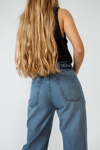 Calças de ganga direitas em algodão biológico - Azul-claro - Azul