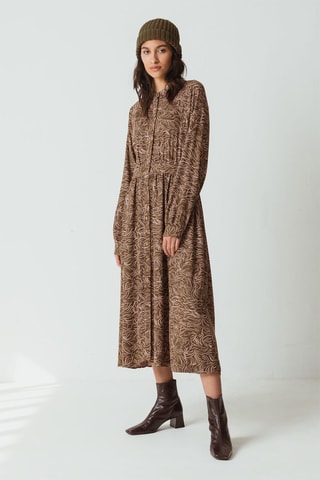 Vestido-camisa - Caqui - Verde e rosa