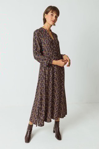 Vestido comprido - Azul-marinho - Azul, verde, rosa e cinzento