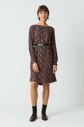 Vestido direito - Azul-marinho e caqui - Branco, azul, verde e rosa