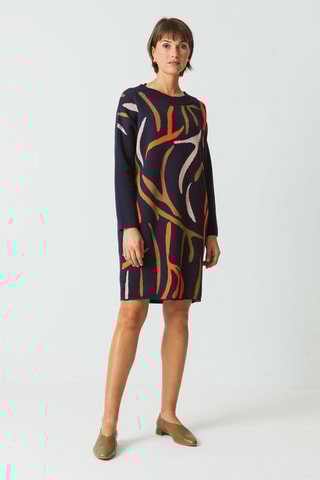 Vestido camisola em algodão biológico - Azul-marinho e laranja - Azul, verde, laranja e rosa