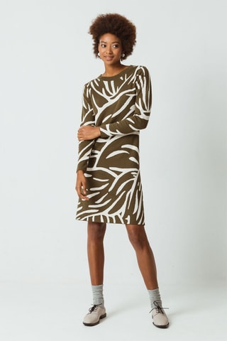 Vestido camisola em algodão biológico - Caqui e branco - Branco e verde