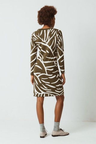 Vestido camisola em algodão biológico - Caqui e branco - Branco e verde