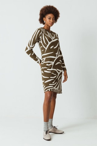 Vestido camisola em algodão biológico - Caqui e branco - Branco e verde