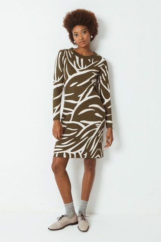 Vestido camisola em algodão biológico - Caqui e branco - Branco e verde