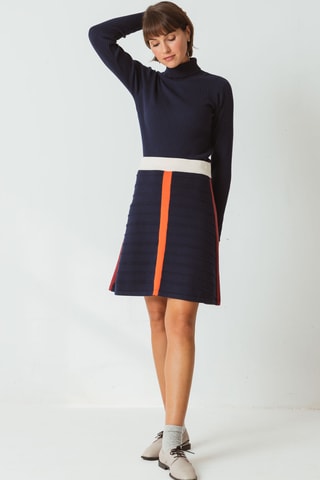 Saia trapézio em algodão biológico cintura alta Egur - Azul