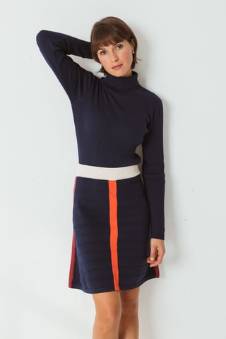 Saia trapézio em algodão biológico cintura alta Egur - Azul