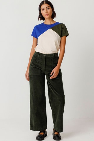 Calças direitas em veludo e algodão biológico de cintura alta Iarza - Verde