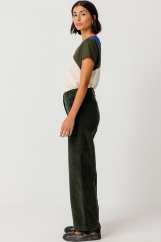 Calças direitas em veludo e algodão biológico de cintura alta Iarza - Verde
