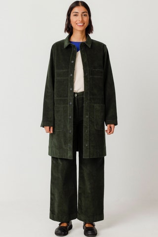 Calças direitas em veludo e algodão biológico de cintura alta Iarza - Verde