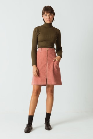 Saia trapézio em algodão biológico cintura alta Ines - Rosa