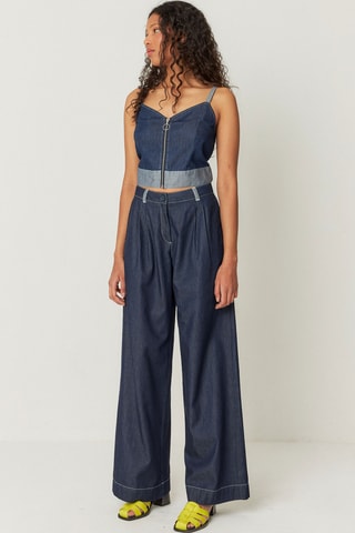 Calças direitas em algodão biológico Almike - Azul