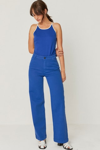 Calças direitas de cintura alta em algodão biológico Ainhize - Azul