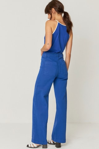 Calças direitas de cintura alta em algodão biológico Ainhize - Azul