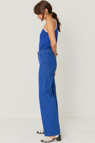 Calças direitas de cintura alta em algodão biológico Ainhize - Azul