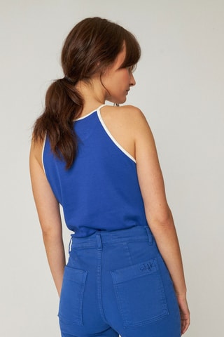 Calças direitas de cintura alta em algodão biológico Ainhize - Azul