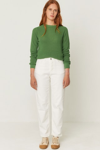 Calças direitas de cintura alta em algodão biológico Ania - Branco