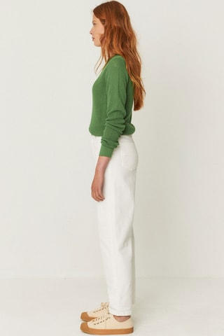 Calças direitas de cintura alta em algodão biológico Ania - Branco