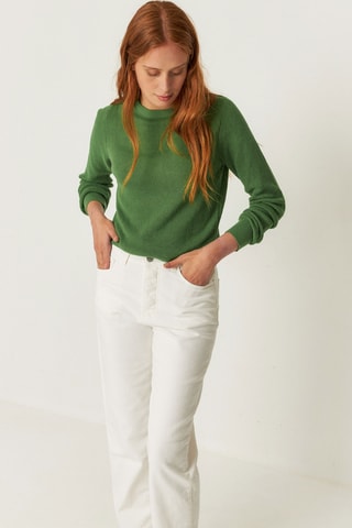 Calças direitas de cintura alta em algodão biológico Ania - Branco