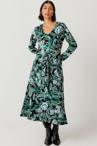 Vestido midi em algodão biológico Kaule - Verde