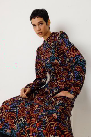 Vestido midi em algodão biológico Kamila - Multicor