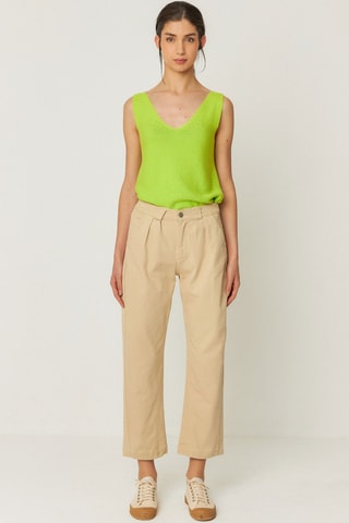 Calças 7/8 de cintura alta em algodão biológico Amata - Bege