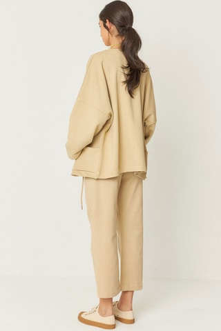 Calças 7/8 de cintura alta em algodão biológico Amata - Bege