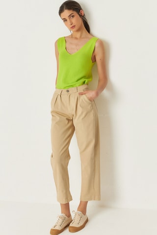 Calças 7/8 de cintura alta em algodão biológico Amata - Bege