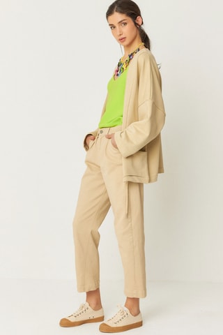 Calças 7/8 de cintura alta em algodão biológico Amata - Bege